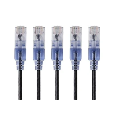 Image of Monoprice Cat6A Ethernet Patch Cable 5 Feet Black Network Internet Cord RJ45, 550Mhz, UTP, Pure Bare Copper Wire, 10G, 30AWG, Pack SlimRun Series