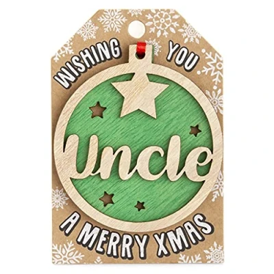 Image of Personalised Wooden Uncle Green Hanging Christmas Tree Bauble Decoration
