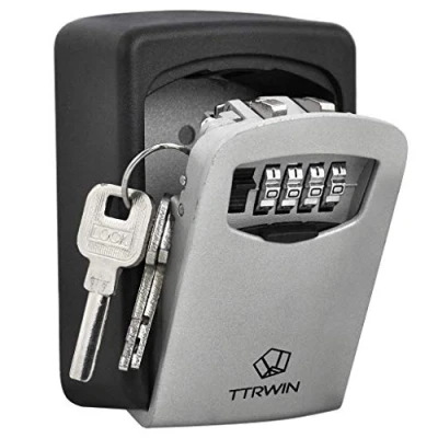 Image of Key Lock Box Safe Wall Mounted 4 Digit Weather Resistant Storage for Indoors or Outdoors Holds up to 5 Keys Secure Holder