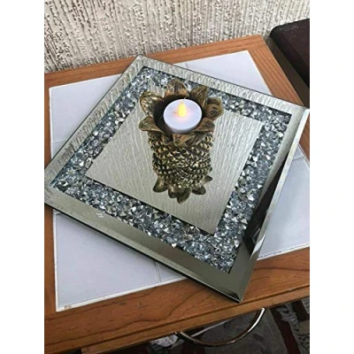 Image of JustSparkle Square 25x25cm Crystal Diamante Candle Plate With Crushed Jewel Finishing Add Elegance To Your Home