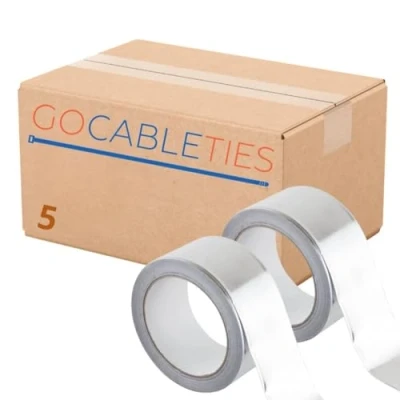 Image of Gocableties Aluminium Foil Tape, 48mm (2&quot;) x 25m, Five Roll Bulk Pack Adhesive Insulation Tape for Insulating, HVAC Repair, Sealing Ducts, and Pipework, 5 Rolls