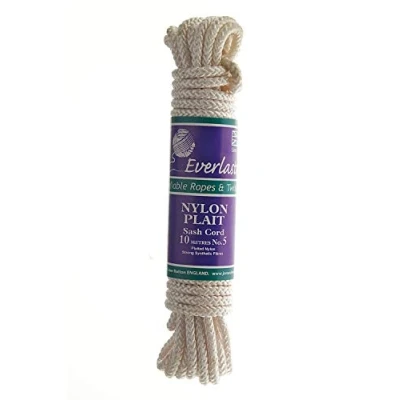 Image of Everlasto Plaited Nylon Sash Cord Pulley Line Rope with Strong Polypropylene Core Various Diameters 10m Hanks (No.5 7MM)