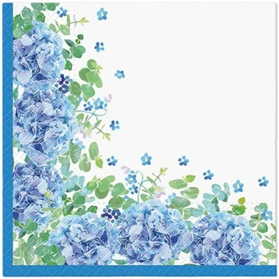 Image of 20 Napkins Flowers, Garden &amp; Nature Blue Hydrangeas Table Decoration Paper with Motif Also for Decoupage and 33 x cm