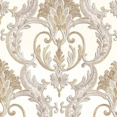 Image of Debona Perla Damask Gold Wallpaper 9090 Textured Italian Vinyl Glitter