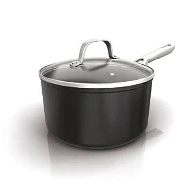 Image of Ninja ZEROSTICK Essentials Cookware 20cm Saucepan with Glass Lid, Non Stick, Long Lasting, Forged Aluminium, Induction Compatible, Oven Safe to 260C, Black C10220UK