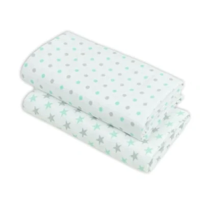Image of MuslinZ Baby Muslin Squares, Soft, Breathable and Absorbent Newborn Receiving Blanket, Swaddles XL 100x90cms 100% Cotton (2 Pack) (Mint/Grey)