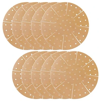 Image of SPARES2GO Air Fryer Drawer Liners compatible with Instant Vortex 3.8L 5.7L Non Stick Round Perforated Mats (Brown, Pack of 10)
