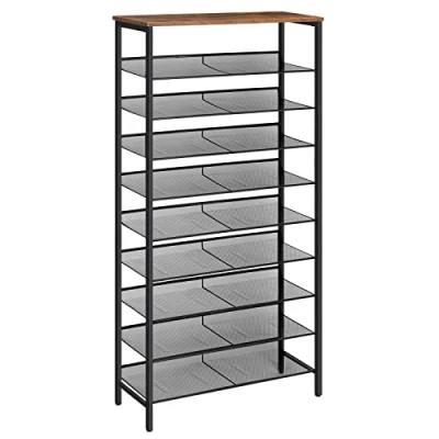 Image of HOOBRO 10 Tier Shoe Rack, Tall Storage Organizer, Industrial Rack with Adjustable Metal Shelves, Rustic Brown EBF110XJ01