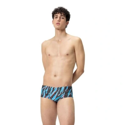 Image of Speedo Men&#039;s 13.5cm Club Training Allover Brief Swim Trunks Swimmers Black Blue