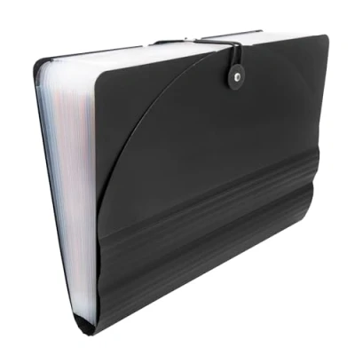 Image of Idena 11124 Document Folder A4 Plastic Expanding File in Black with 24 Coloured Compartments Sorting Elastic Band Includes Labelling Labels