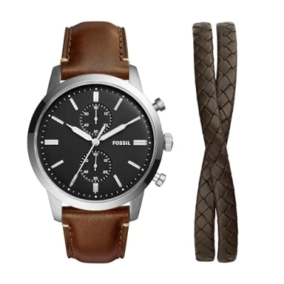 Image of Fossil Watch for Men Townsman, Quartz Movement, 44 mm Brown Stainless Steel Case with a Pro Planet Leather Strap, FS5967SET