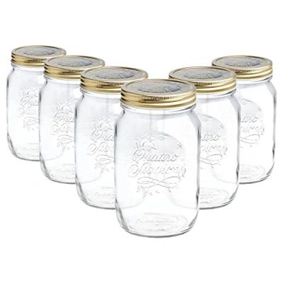 Image of Bormioli Rocco Quattro Stagioni Mason Jars Traditional Kitchen Food Canister with Screw Top Lid 1.5 Litre Pack of 6