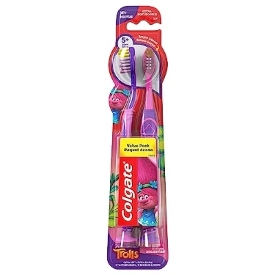 Image of Colgate Kids Toothbrush, Trolls, Extra Soft with Suction Cups 4Count