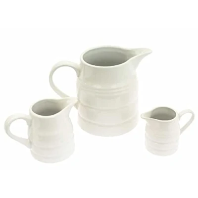 Image of Set of 2 Traditional Churn Jug Ceramic Porcelain White 0.25 to Pint Cream Tea Coffee Water Serveware Kitchen Home (1 Pint)