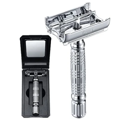 Image of BAILI Butterfly Double Edge Safety Razor Rust proof Reusable Manual Stainless DE Wet Shaving for Men Women with Mirrored Travel Case BD179C