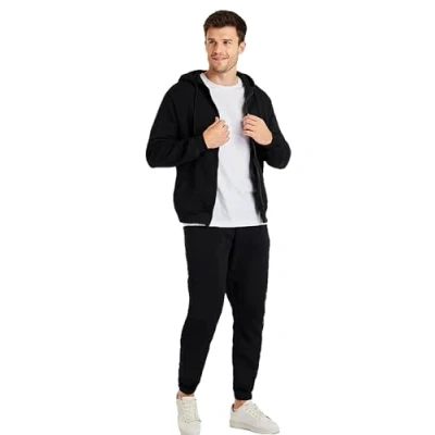 Image of BRAND KRUZE Mens TRACKSUIT Set Long Sleeve Zip Up Hoodie and Casual Cotton Regular Fit Joggers KZMS140 BLACK XL