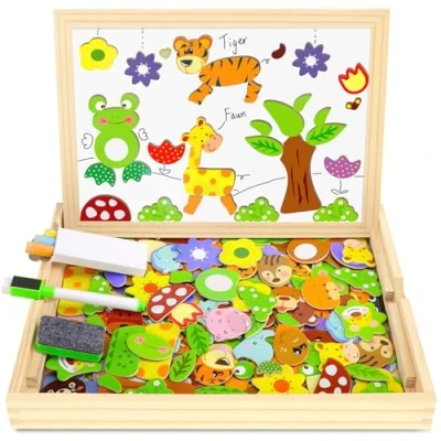 Image of COOLJOY Wooden Toys 100PCS Puzzles Jigsaws, Learning for 2 Year Old Girls &amp; Boys Toddler Gifts, Kids Jigsaw Children Age 3 4