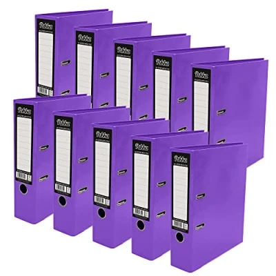 Image of Pukka Pad, Brights A4 Lever Arch Files 10 Pack 70mm Spine with Customisable Label for Large Amounts of Documents and Thumb Hole Retrieval 32 x 28cm, Purple
