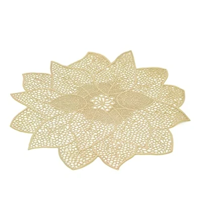 Image of 40cm Elegant Champagne Gold Christmas Flower Placemat Golden Poinsettia Vinyl Place Mats Table Mat Xmas Metallic