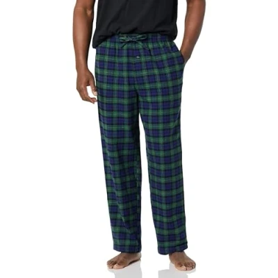 Image of Amazon Essentials Men&#039;s Flannel Pyjama Trousers (Available in Big &amp; Tall), Green Royal Blue Tartan Plaid, S