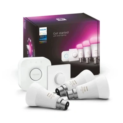 Image of Philips Hue White &amp; Colour Ambiance Starter Kit: Smart Bulb 3X Pack LED [B22] incl. Bridge and Button 1100 Lumen (EU)