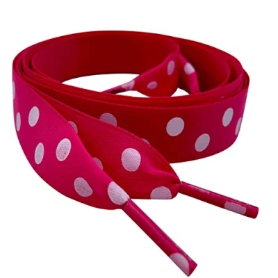 Image of My Ribbon laces Shocking Pink Polka 120cm Flat Shoe For Trainers, Boots &amp; Shoes