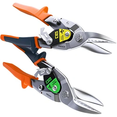 Image of Presch Tin Snips Set Straight and Right Cut Heavy Duty Aviation Drywall Construction Tool for Cutting Metal with Lever Transmission Cutter