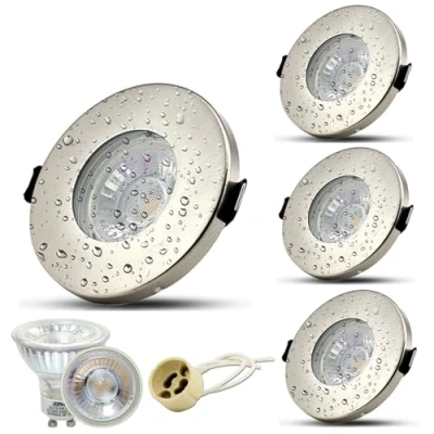 Image of HiBay IP44 LED Ceiling Spotlights Bathroom Recessed Downlights GU10 Fittings Brushed Chrome Lights 240V with 5W Bulb Warm White,Pack of 4