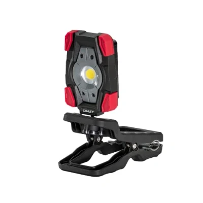 Image of Coast CL20R 1750 Lumen Rechargeable Dual Power Rotating LED Magnetic Clamp Light with Wide Angle Flood Beam, Black/Red