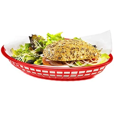 Image of Jumbo Oval Food Basket Red 30x22x4.5cm American Diner Basket, Fast Plastic