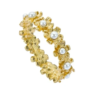 Image of Ted Baker Darell Daisy Pearl Bangle Bracelet for Women (Gold/Pearl)