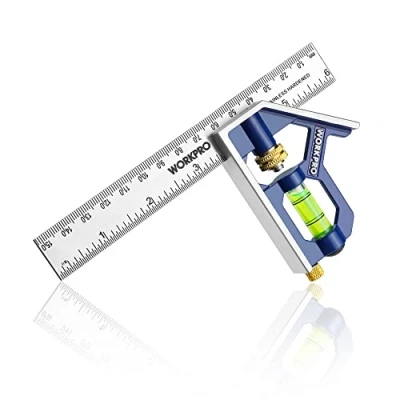 Image of WORKPRO Carpentry Squares 6Inch/150mm, Combination Square, Engineers Set Adjustable Square 45/90 Degree with Bubble Level, Measuring Tool for Engineer Carpenter