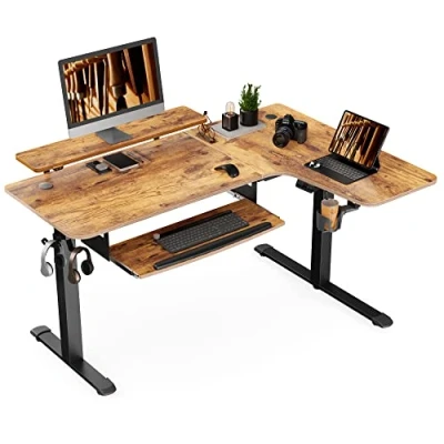 Image of EUREKA ERGONOMIC Electric Standing Desk 150x110cm L shaped Coner w Keyboard Tray Height Adjustable Computer with Monitor Stand &amp; LED Strips