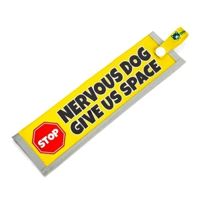 Image of dogkit Nervous Dog Give Us Space Sleeve for Reactive Dogs, Reflective, Waterproof, Double Sided Slip on the Lead (Yellow, Stop Sign)