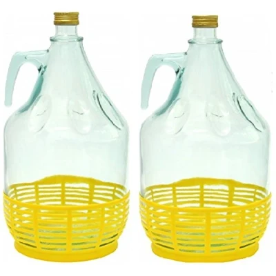 Image of Set of 2 Glass Carboy Ambrosia Italy Complete Wine Balloon Bottle 5L BDP5Z