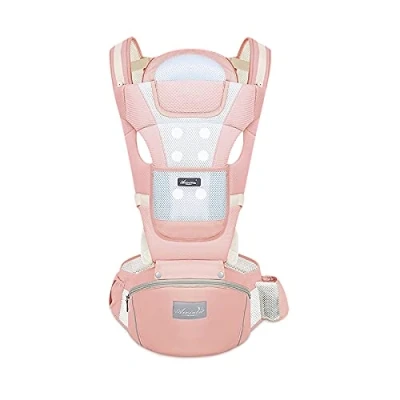 Image of SONARIN Breathable Baby Carrier with Hip Seat for 0 36 Months,Pure Cotton 3D Air Mesh Ergonomic Newborn to Toddler,Adjustable All Position Carrier,Up 30 KG(Pink)