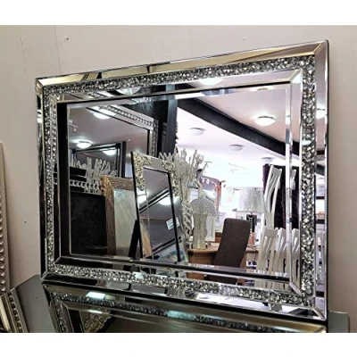Image of Gatsby Crushed Diamond Crystal Glass Silver Frame Bevelled Wall Mirror 60x80cm