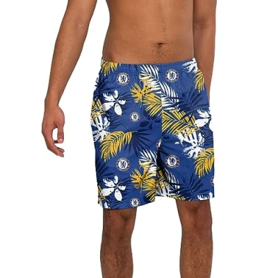 Image of FOCO Officially Licensed Men&#039;s Floral Print Football Beach Board Shorts (Chelsea FC) (Large)