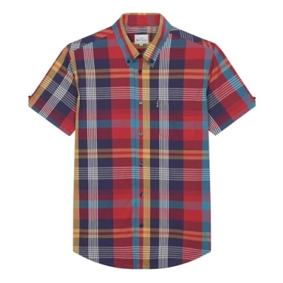 Image of Ben Sherman Signature Large Madras Check Short Sleeve Shirt for Mens (0075938) Scarlet, 3XL