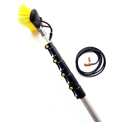 Image of 16ft 20ft 24ft Window Cleaning Pole Telescopic Long Reach Extended Extension Solar Panel Conservatory Cleaner Hose Fed Brush Kit.