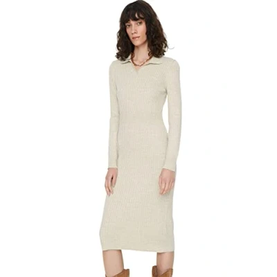 Image of Trendyol Women Midi Bodycone Slim fit Knitwear Dress Beige