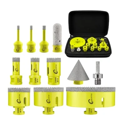 Image of Diamond Core Drill Bits Set SANLEETEK Serrated Hole Saw 12pcs (6/6/8/20/25/35/50/68/110mm+20mm Finger Bit+50mm Beveling Chamfer Bit+Hex Adapter) for Ceramic Tile Porcelain Marble Granite M14 Thread