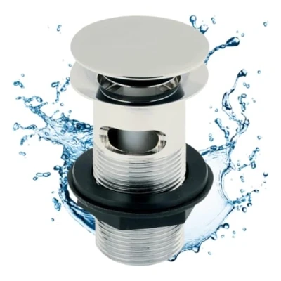 Image of Bathroom Brushed Nickel Basin Waste Slotted Pop Up Sink Plug Click Clack