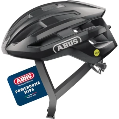 Image of ABUS PowerDome MIPS Road Bike Helmet Lightweight Bicycle with Clever Ventilation System and Impact Protection Made in Italy for Men Women Glossy Black, Size M