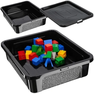 Image of KADAX Rectangular Storage Box with Lid, Container, Stacking Plastic Box, Space Saving (10L, Black)
