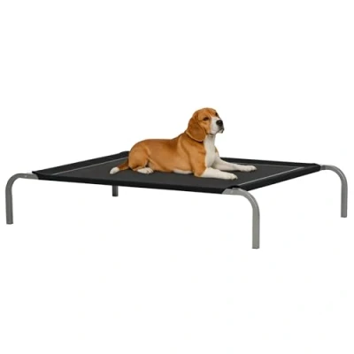 Image of PawHut Elevated Pet Bed Cooling Raised Cot Style for Large Medium Sized Dogs with Non slip Pads Steel Frame Breathable Mesh Fabric, 110 x 75 20 cm Black