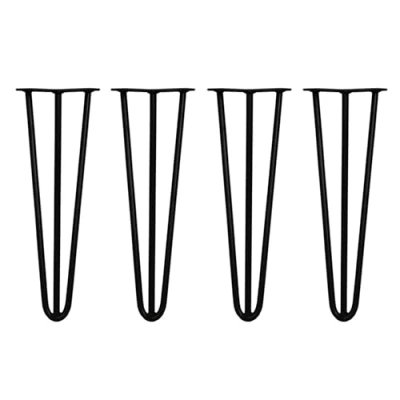 Image of Monster Shop 4 x Hairpin Legs/Hair Pin Legs Set SkiSki Furniture Desk Bench Chair Table 16&quot; 3 Prong 12mm Black &amp; Protector Feet…