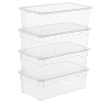 Image of Rotho, Clear, Set of 4 storage boxes 5 l with lid, Plastic (PP) BPA free, transparent, x 5l (33,0 19,0 24,0 cm)