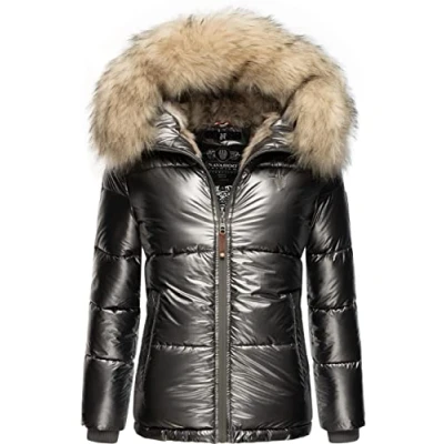 Image of Navahoo Tikunaa Women&#039;s Winter Jacket Quilted with Faux Fur Hood XS L, anthracite,