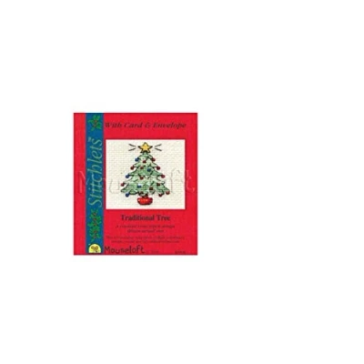 Image of Mouseloft Counted Cross Stitch Christmas Card Kit Traditional Tree Includes and Envelope